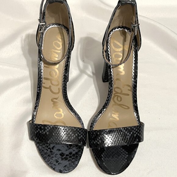 NWOT Sam Edelman | Yaro Block Heel Sandal | Snake Print Black | Size 8 - Picture 1 of 9